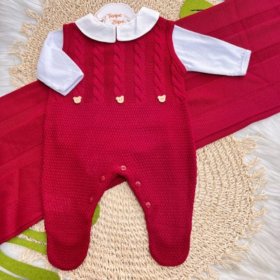  Saída de Maternidade Henry Salopete - Vermelho Manta Canelada